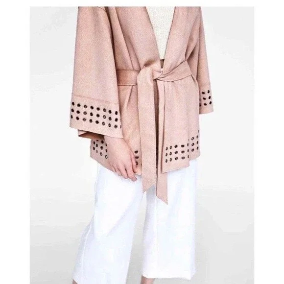 NWT Zara Basic Faux Suede Light Blush Pink Oversized Kimono Jacket M - Picture 2 of 9